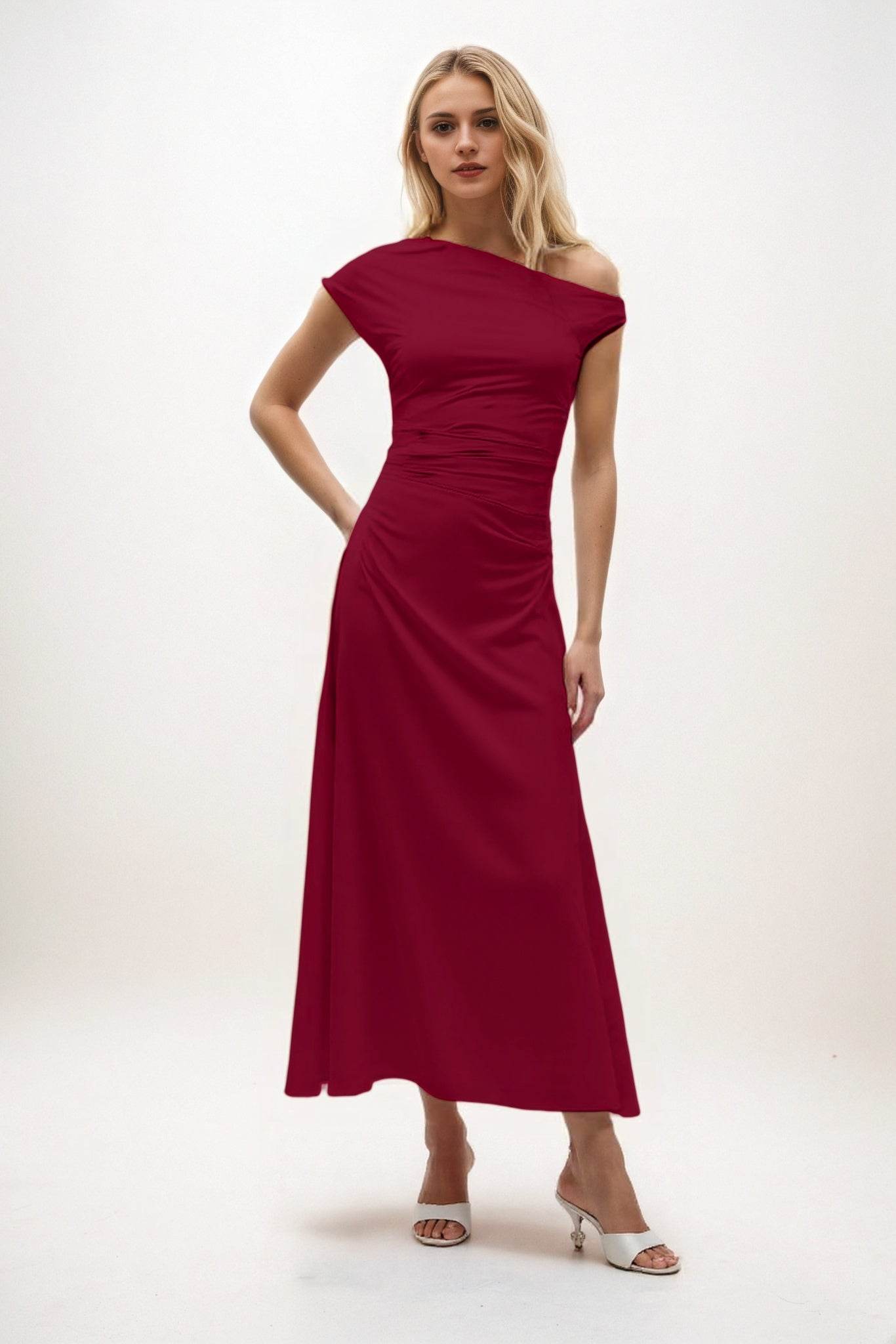A-Line Midi Luxe Satin Bridesmaid Dress CB0830 - COCOMELODY